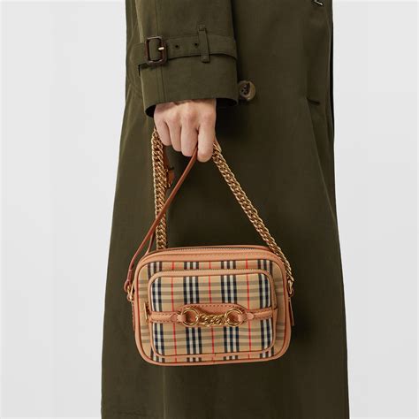 Burberry The 1983 Check Link Camera Bag In Peach 